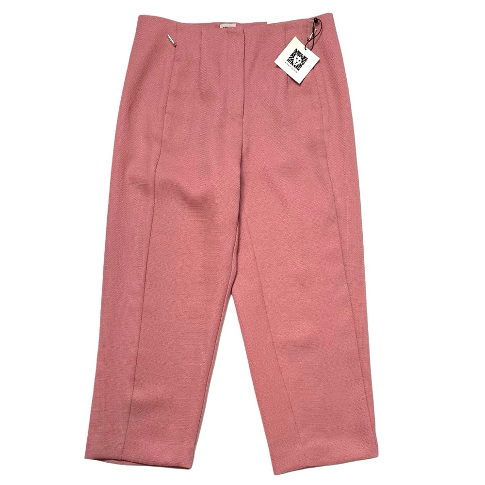 NWT Anne Klein Crop Textured High Rise Trousers Pink‎ Salt Womens 4